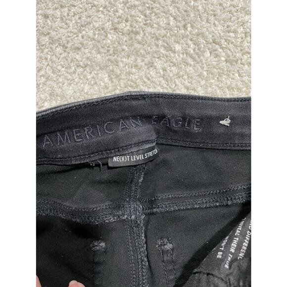 American Eagle Sz 0 Stretch Hi Rise Straight Leg Distressed Raw Hem Jeans Black - Picture 6 of 11